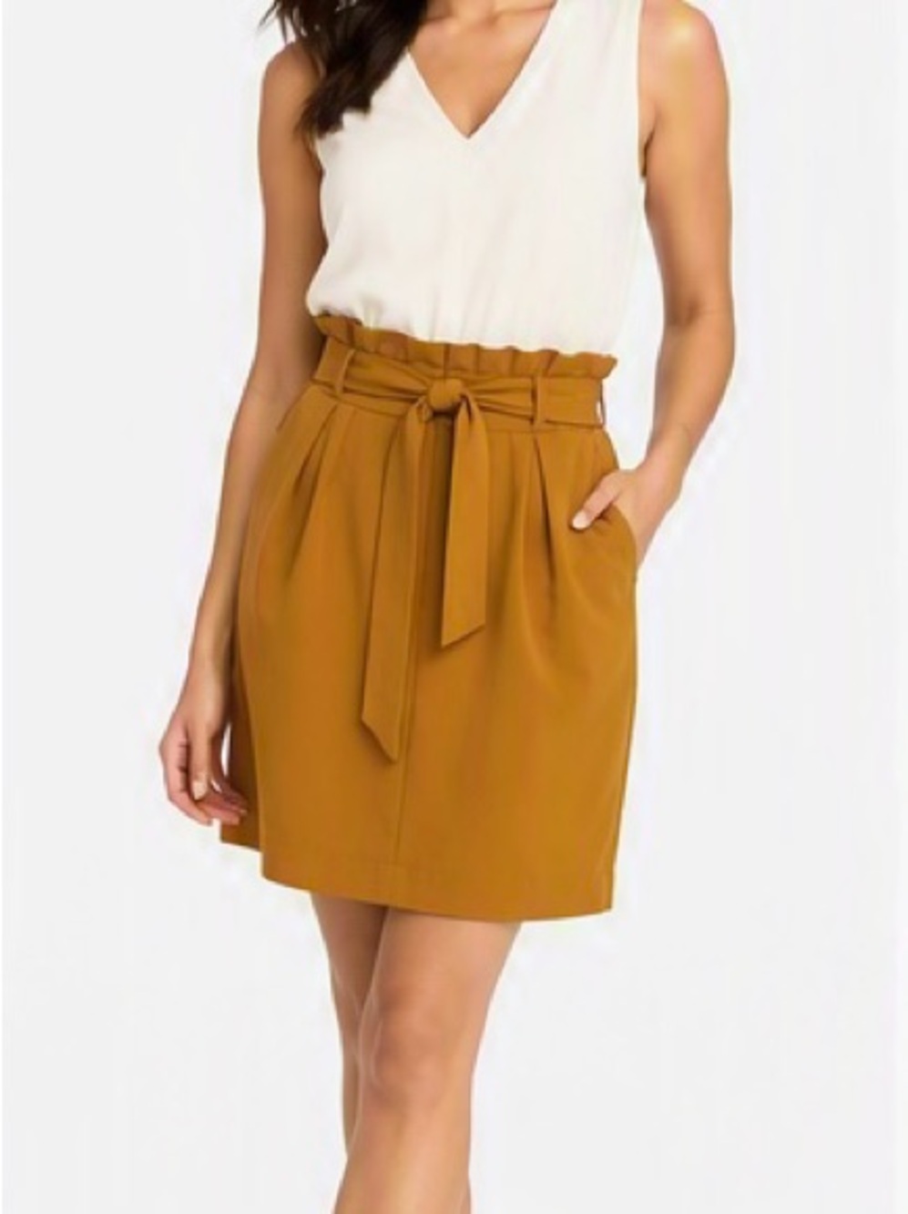 Dynamite Mustard Paperbag Tie-Waist Mini Skirt